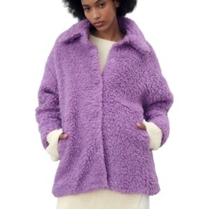 Zara Faux Sherpa Teddy Snap-Front Jacket  Lavender Purple cozy Sz M